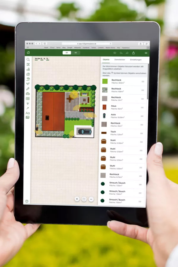 Gartenplanung in der App auf einem Tablett